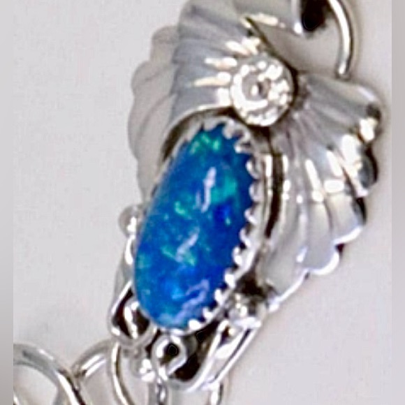 Authentic Navajo Blue Opal and Sterling Bracelet - Picture 2 of 4